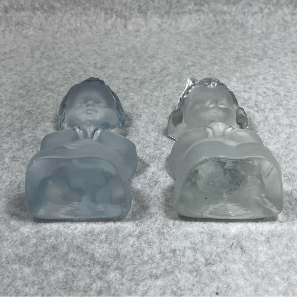 VTG Viking Glass Hand Made Praying Boy Girl 6" Frosted Crystal Bookends Figurine - Picture 8 of 13